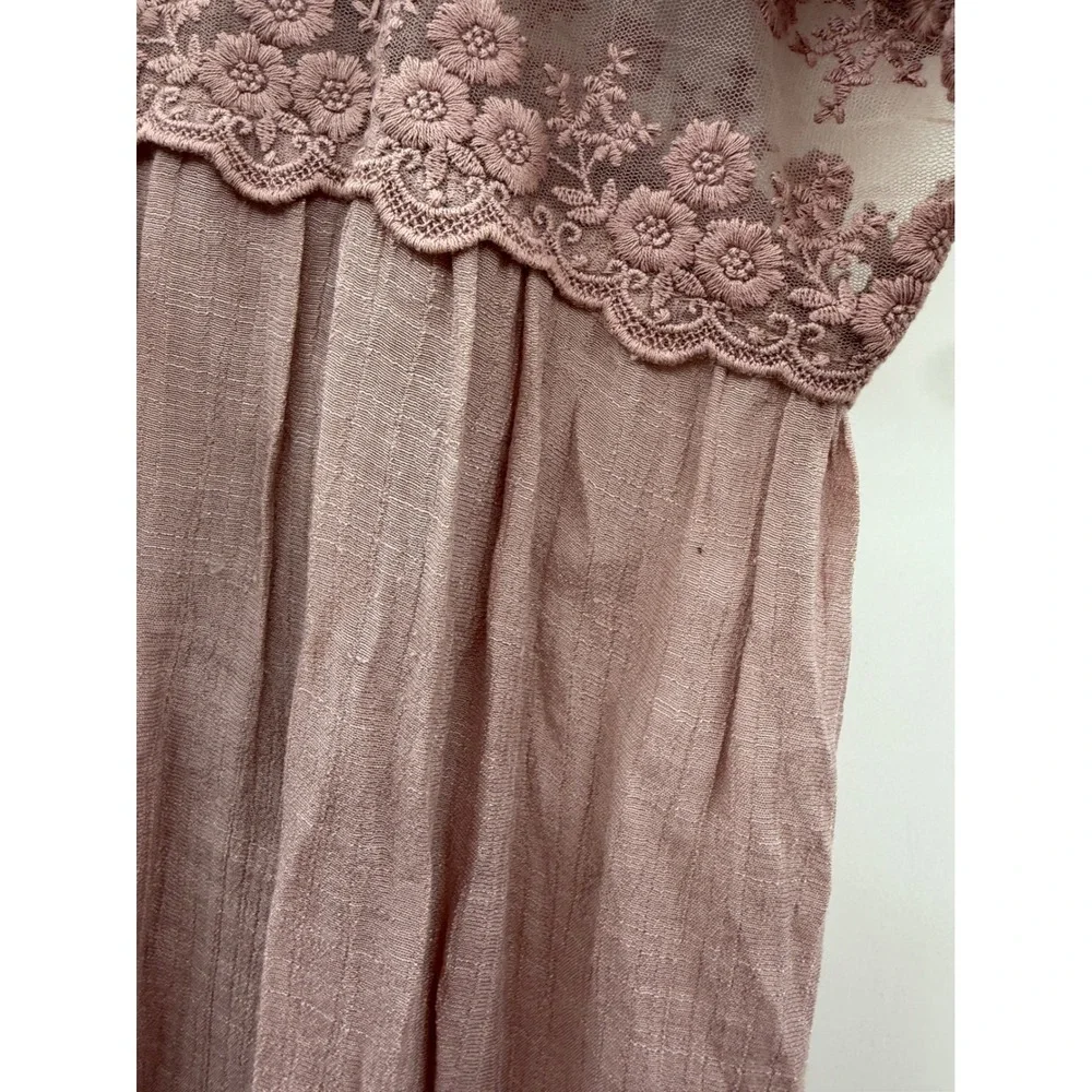Alya Duster Cardigan L/XL Dusty Rose Lace Trim Boho‎ Open Front Maxi Kimono - Picture 8 of 13